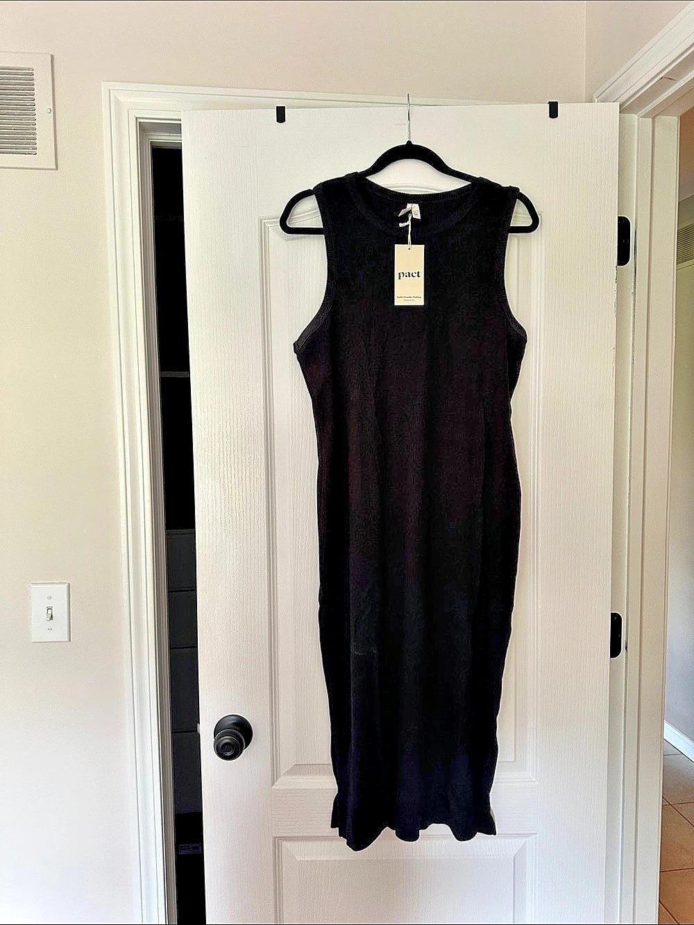 Pact Ribbed Maxi Dress in Black Size Large NWT